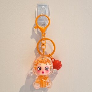 Skullpanda Orange Beaded Liquid Filled Shaker Keychain Bag Charm With Bell, NEW